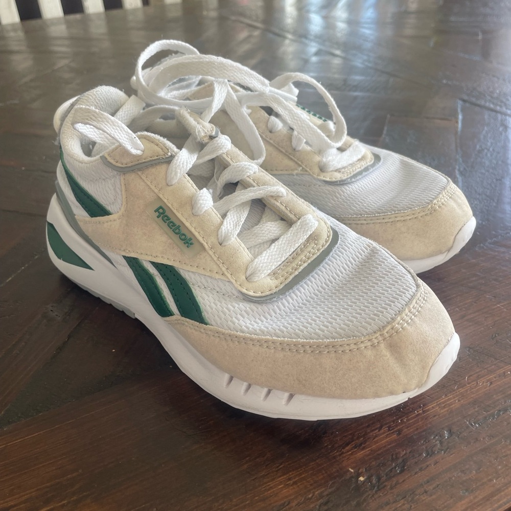 Reebok Kids' White and Beige Sneakers with Green Accents